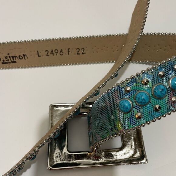 b.b. Simon Swarovski Rhinestone Embellished Blue Leather Belt With Studs L main image 4